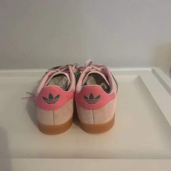Adidas Gazelle Pink Suede Sneakers with Green Stripes - Picture 4 of 6